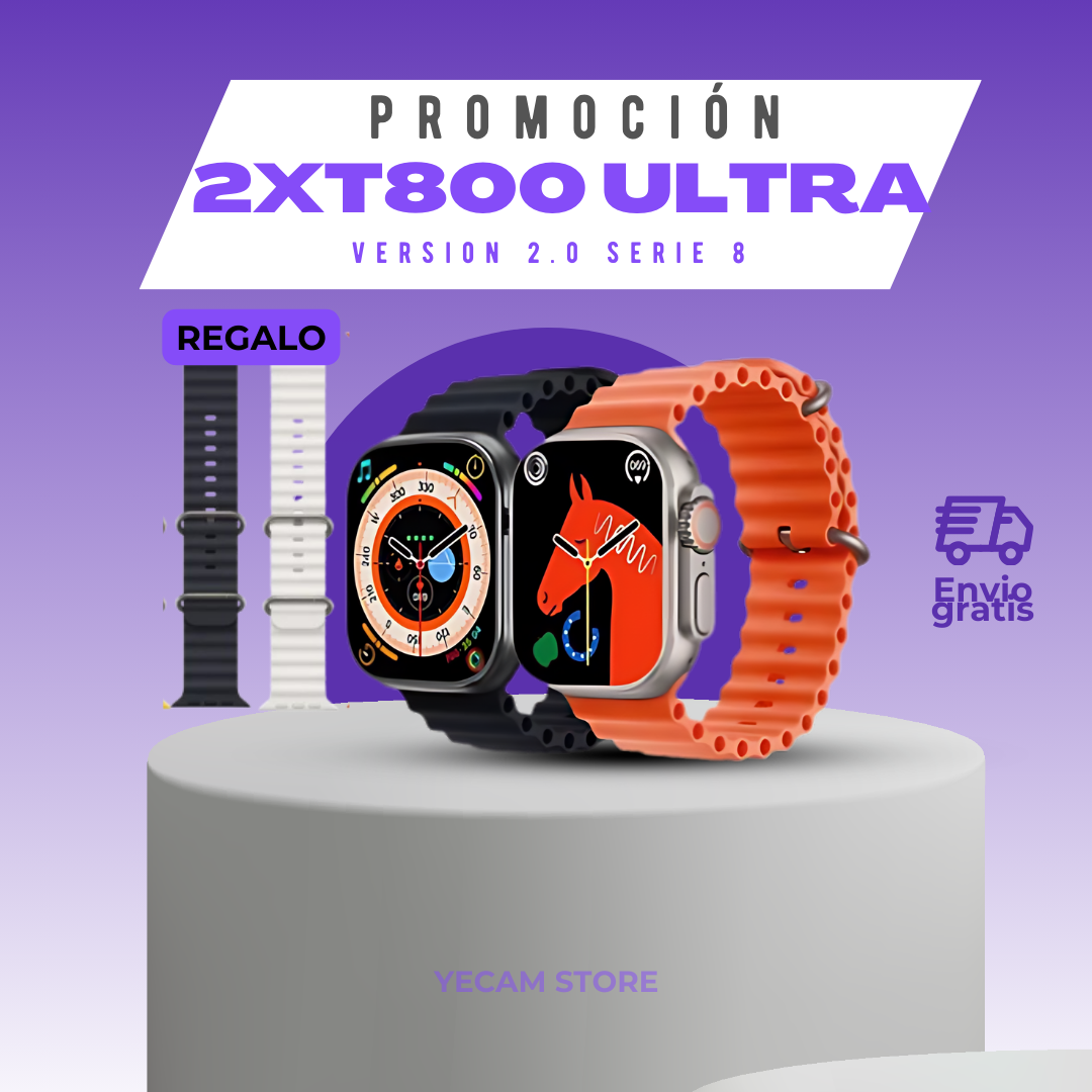 Reloj Inteligente T800 ultra™ (Versión 2.0 serie 8) + Manillas de obsequio