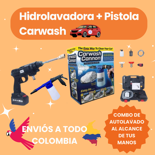 COMBO: Hidrolavadora con Pistola Carwash + Lava en Minutos + Ahorra Agua + Envío GRATIS