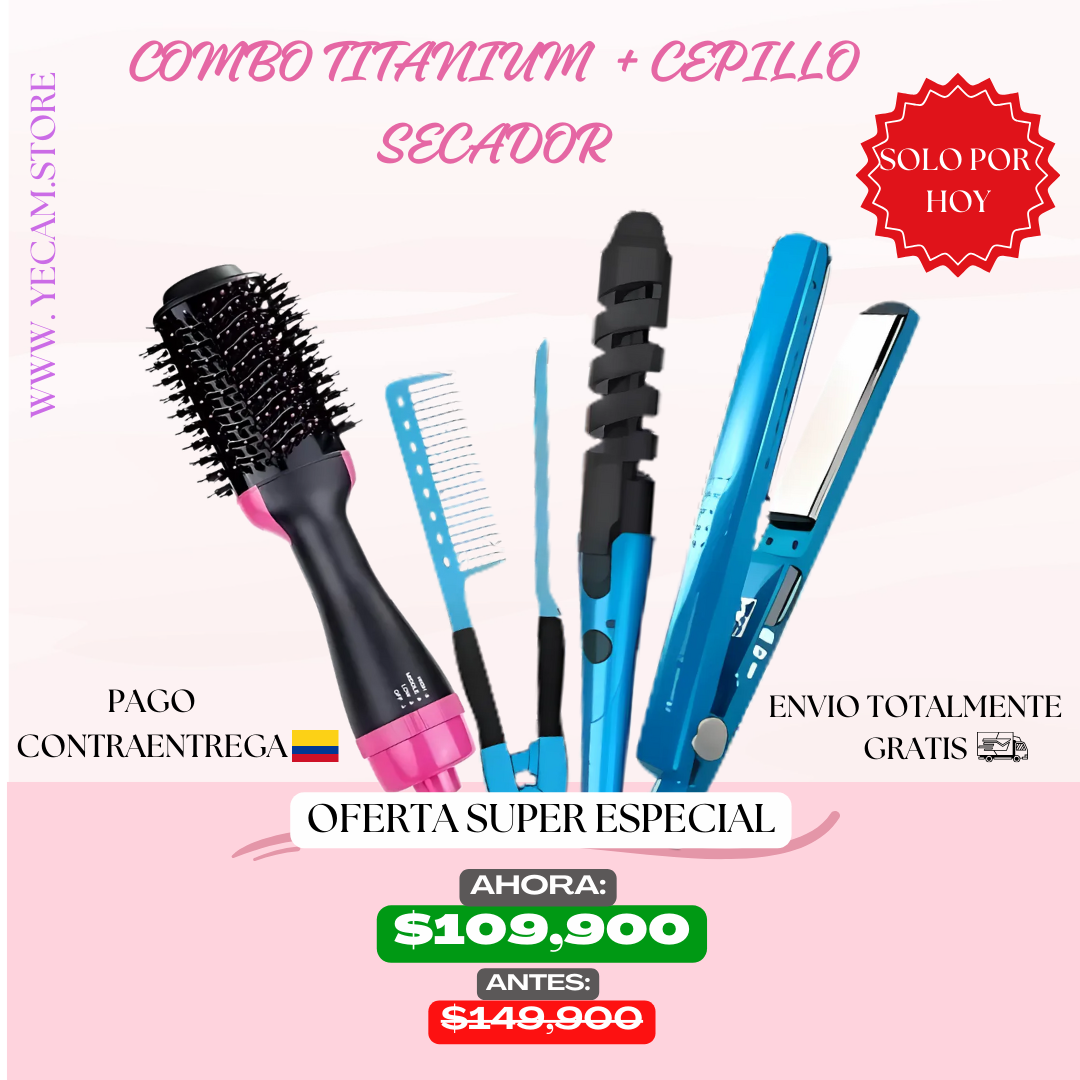 Cepillo Secador ONESTEP + Nano Titanium (Plancha, Rizador y Peine)