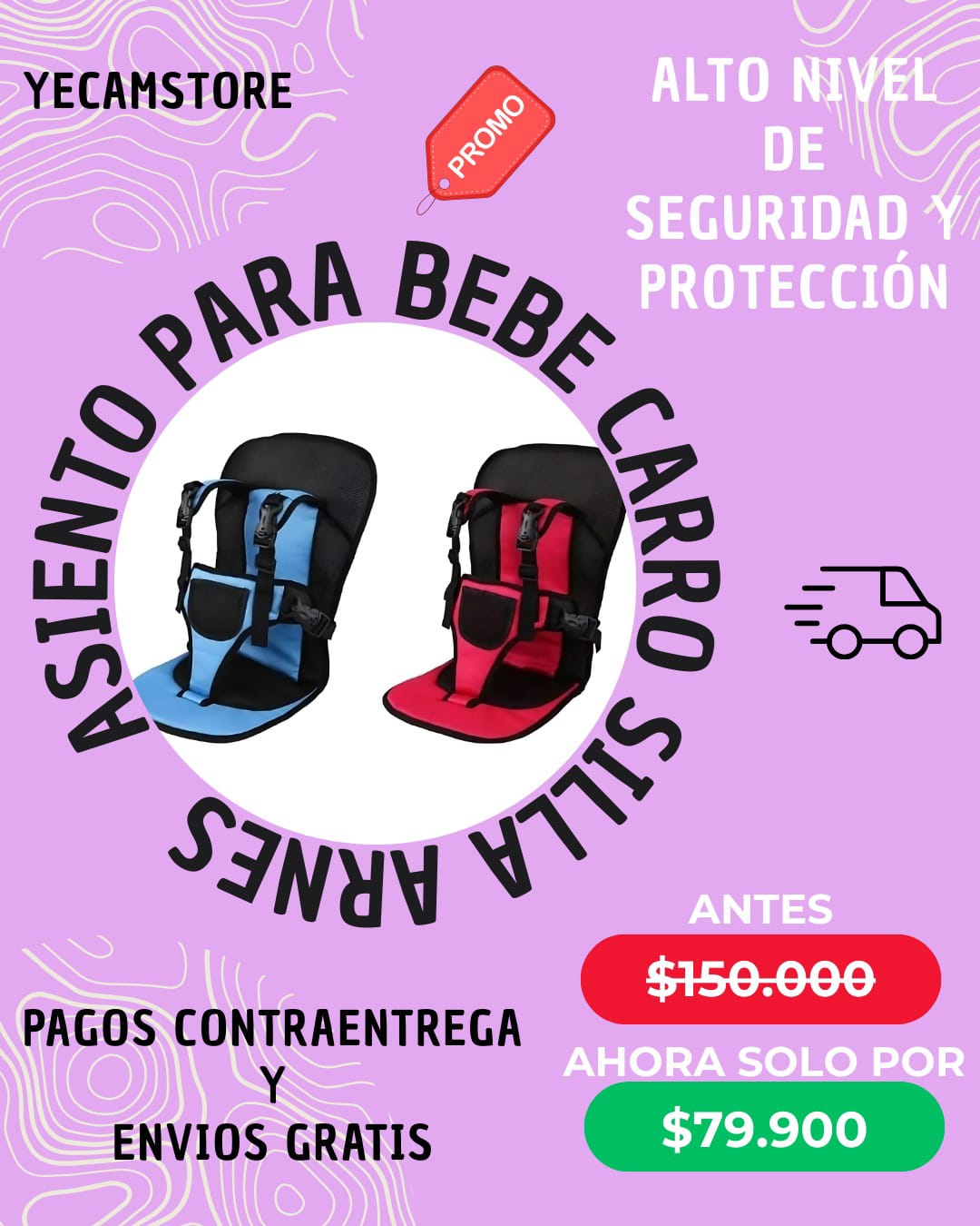 Asiento Arnés para Carro – Bebé/Niño 1–6 Años + ENVÍO GRATIS