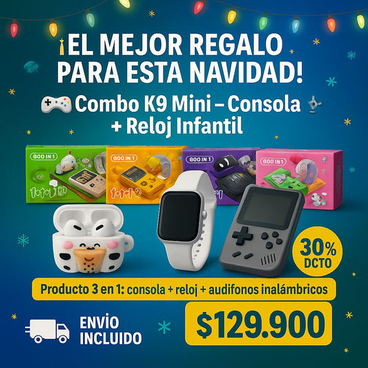COMBO RELOJ K9 + AUDIFONOS + CONSOLA PORTATIL