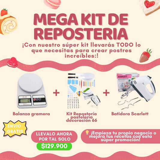 COMBO: Balanza + Batidora + Kit de repostería 66 pcs + ENVÍO GRATIS
