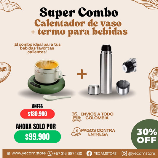 Dúo Térmico Perfecto: Calentador de vaso + Termo bebidas | Envío Gratis