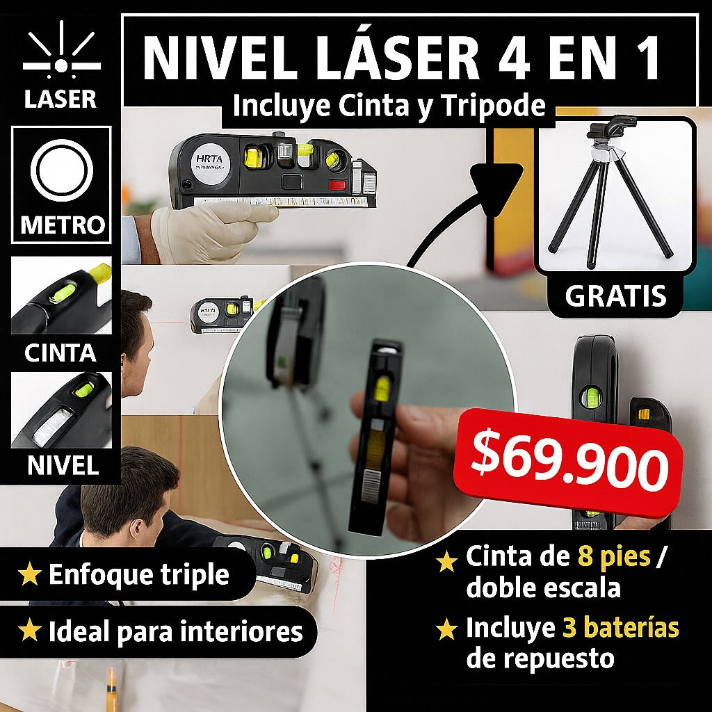 Metro Nivel Láser 4 en 1 + Trípode gratis
