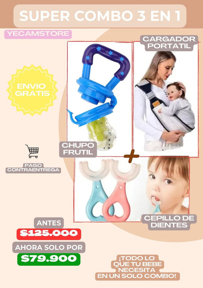 Kit Bebé 3 en 1: Fular Ergonómico + Mordedor + Chupete Alimentador